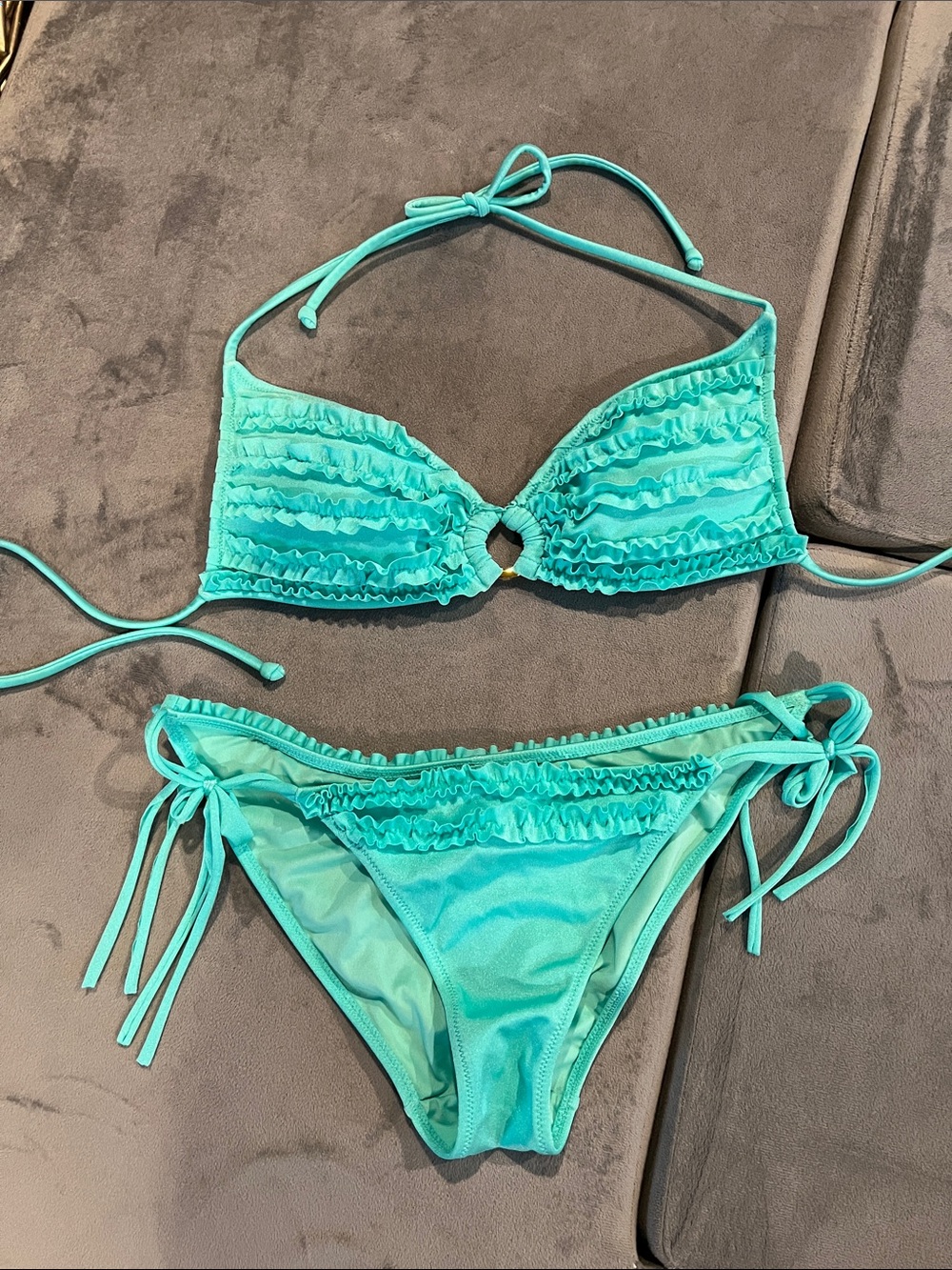 Victoria's Secret Teal Ruffle Bikini Set